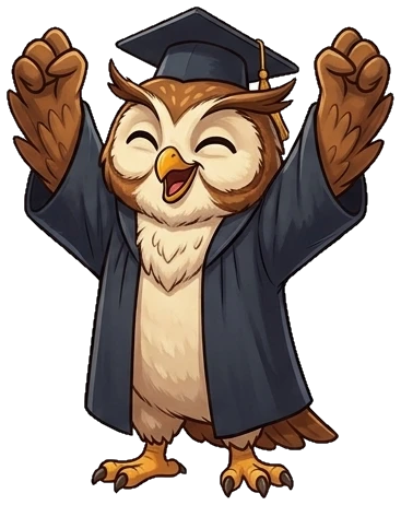 Ollie the owl celebrating