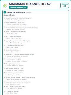 First page of Grammar Diagnostic: A2, A2 assessment