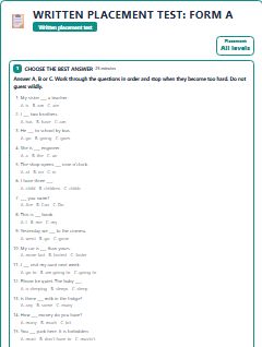 First page of Written Placement Test: Form A, A1 assessment