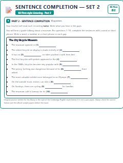 First page of B2 First Listening Part 2: Sentence Completion (Set 2), B2 exam practice