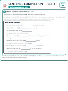 First page of B2 First Listening Part 2: Sentence Completion (Set 3), B2 exam practice