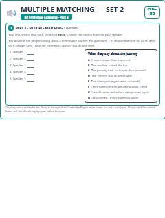 First page of B2 First Listening Part 3: Multiple Matching (Set 2), B2 exam practice