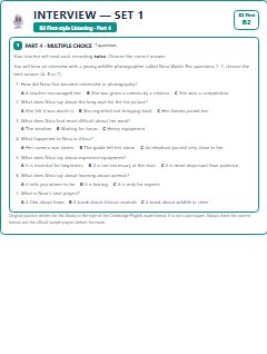 First page of B2 First Listening Part 4: Interview (Set 1), B2 exam practice