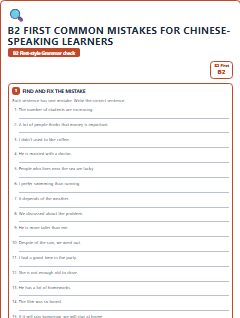 First page of B2 First Common Mistakes for Chinese-speaking Learners, B2 worksheet