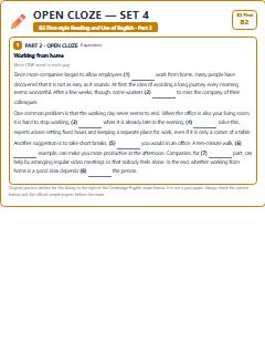 First page of B2 First Reading and Use of English Part 2: Open Cloze (Set 4), B2 exam practice