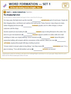 First page of B2 First Reading and Use of English Part 3: Word Formation (Set 1), B2 exam practice