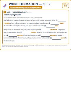 First page of B2 First Reading and Use of English Part 3: Word Formation (Set 2), B2 exam practice