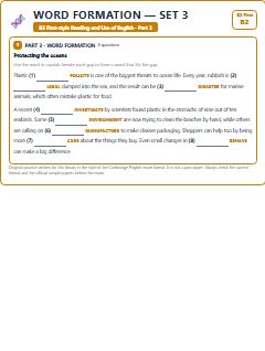 First page of B2 First Reading and Use of English Part 3: Word Formation (Set 3), B2 exam practice