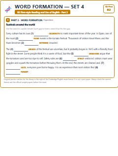First page of B2 First Reading and Use of English Part 3: Word Formation (Set 4), B2 exam practice