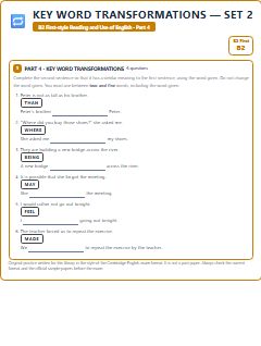 First page of B2 First Reading and Use of English Part 4: Key Word Transformations (Set 2), B2 exam practice