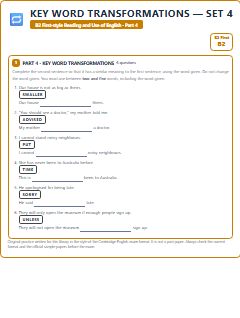 First page of B2 First Reading and Use of English Part 4: Key Word Transformations (Set 4), B2 exam practice