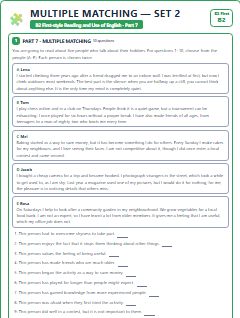 First page of B2 First Reading and Use of English Part 7: Multiple Matching (Set 2), B2 exam practice