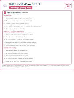First page of B2 First Speaking Part 1: Interview (Set 3), B2 exam practice