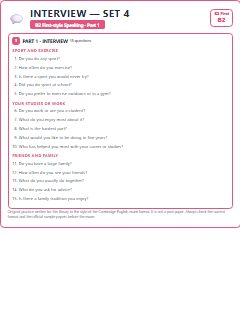 First page of B2 First Speaking Part 1: Interview (Set 4), B2 exam practice