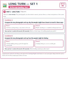 First page of B2 First Speaking Part 2: Long Turn (Set 1), B2 exam practice