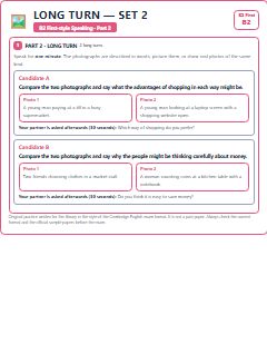 First page of B2 First Speaking Part 2: Long Turn (Set 2), B2 exam practice