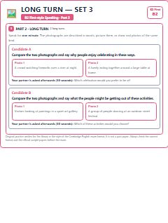 First page of B2 First Speaking Part 2: Long Turn (Set 3), B2 exam practice