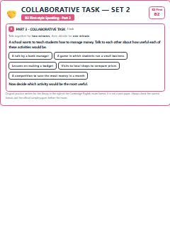 First page of B2 First Speaking Part 3: Collaborative Task (Set 2), B2 exam practice