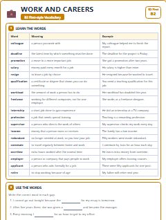 First page of B2 First Vocabulary: Work and Careers, B2 vocabulary list
