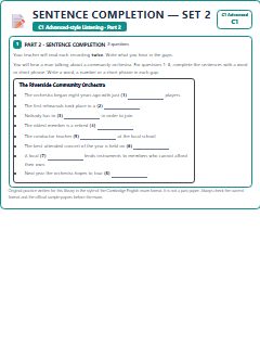 First page of C1 Advanced Listening Part 2: Sentence Completion (Set 2), C1 exam practice