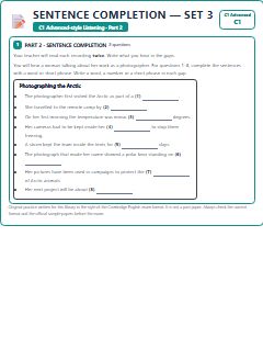 First page of C1 Advanced Listening Part 2: Sentence Completion (Set 3), C1 exam practice