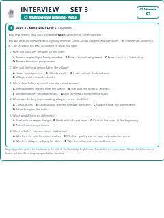 First page of C1 Advanced Listening Part 3: Interview (Set 3), C1 exam practice