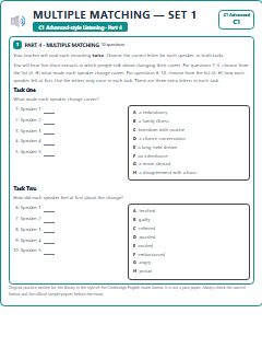 First page of C1 Advanced Listening Part 4: Multiple Matching (Set 1), C1 exam practice