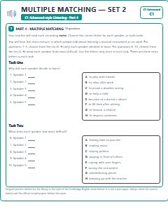 First page of C1 Advanced Listening Part 4: Multiple Matching (Set 2), C1 exam practice