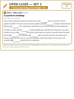 First page of C1 Advanced Reading and Use of English Part 2: Open Cloze (Set 3), C1 exam practice