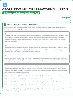 First page of C1 Advanced Reading and Use of English Part 6: Cross-text Multiple Matching (Set 2), C1 exam practice