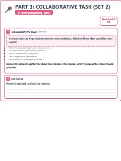 First page of C1 Advanced Speaking Part 3: Collaborative Task (Set 2), C1 exam practice