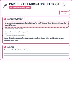 First page of C1 Advanced Speaking Part 3: Collaborative Task (Set 3), C1 exam practice