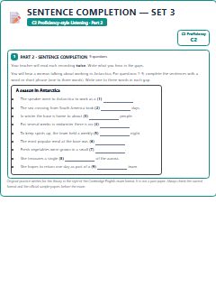 First page of C2 Proficiency Listening Part 2: Sentence Completion (Set 3), C2 exam practice