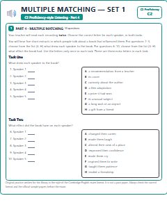 First page of C2 Proficiency Listening Part 4: Multiple Matching (Set 1), C2 exam practice