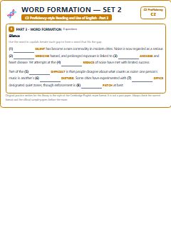First page of C2 Proficiency Reading and Use of English Part 3: Word Formation (Set 2), C2 exam practice