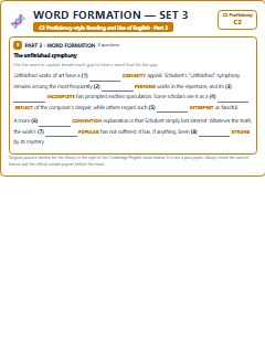 First page of C2 Proficiency Reading and Use of English Part 3: Word Formation (Set 3), C2 exam practice