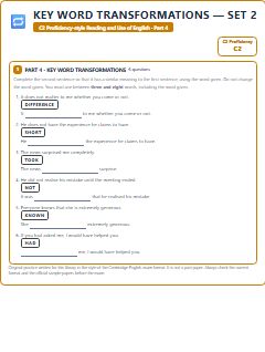First page of C2 Proficiency Reading and Use of English Part 4: Key Word Transformations (Set 2), C2 exam practice