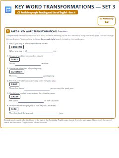 First page of C2 Proficiency Reading and Use of English Part 4: Key Word Transformations (Set 3), C2 exam practice