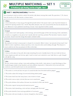 First page of C2 Proficiency Reading and Use of English Part 7: Multiple Matching (Set 1), C2 exam practice