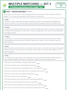 First page of C2 Proficiency Reading and Use of English Part 7: Multiple Matching (Set 3), C2 exam practice