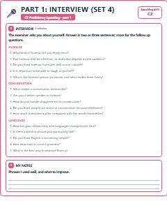 First page of C2 Proficiency Speaking Part 1: Interview (Set 4), C2 exam practice