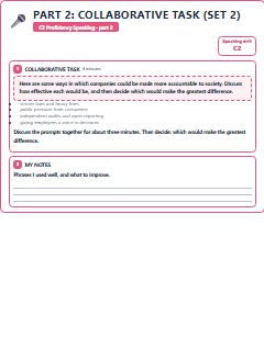 First page of C2 Proficiency Speaking Part 2: Collaborative Task (Set 2), C2 exam practice
