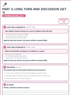 First page of C2 Proficiency Speaking Part 3: Long Turn and Discussion (Set 1), C2 exam practice