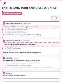 First page of C2 Proficiency Speaking Part 3: Long Turn and Discussion (Set 2), C2 exam practice