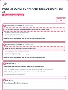 First page of C2 Proficiency Speaking Part 3: Long Turn and Discussion (Set 3), C2 exam practice