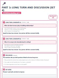 First page of C2 Proficiency Speaking Part 3: Long Turn and Discussion (Set 4), C2 exam practice