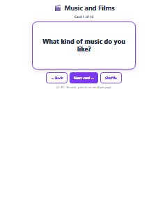 First page of Music and Films, A2 speaking cards