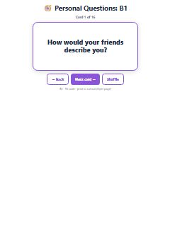 First page of Personal Questions: B1, B1 speaking cards