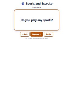 First page of Sports and Exercise, A2 speaking cards