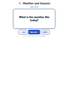 First page of Weather and Seasons, A1 speaking cards